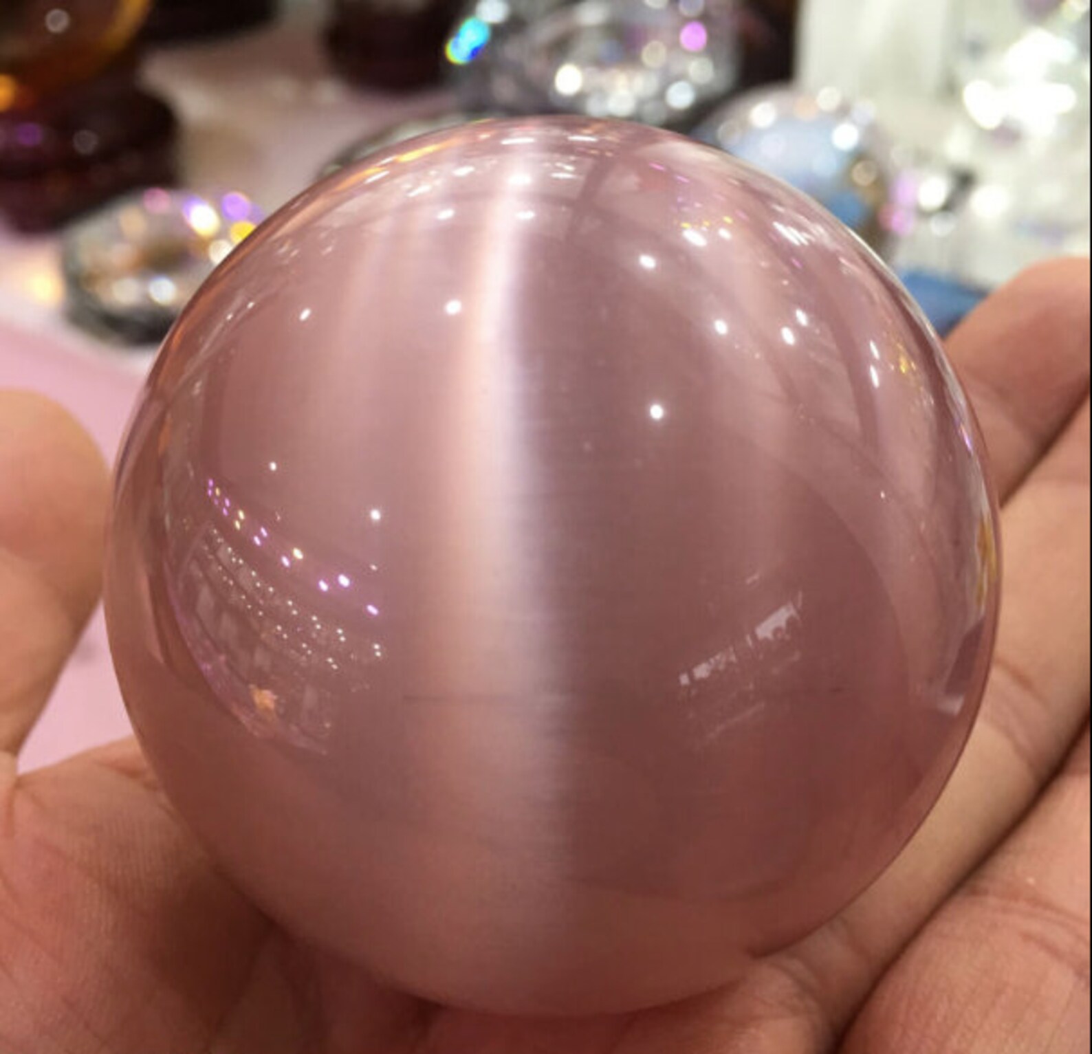 290g 60mm Rare Pink Cat Eye Crystal Quartz Ball Sphere Stand Etsy