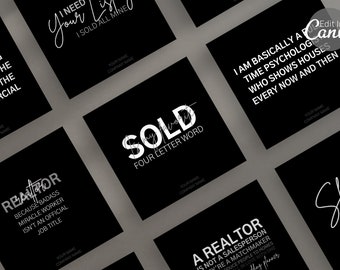 15 Funny Real Estate Instagram Posts | Black Templates | Realtor Social Media Posts | Real Estate Social Media Marketing