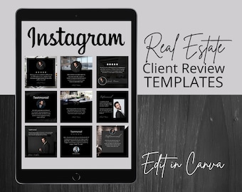 15 Real Estate Client Review Templates | Dark Templates | Realtor Social Media Posts | Real Estate Social Media Marketing