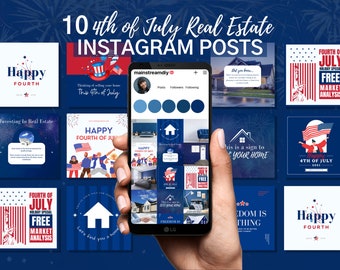 10 Real Estate 4th of July Posts | Holiday Instagram Posts For Real Estate Agents| Real Estate Marketing | Real Estate Templates | NON EDIT