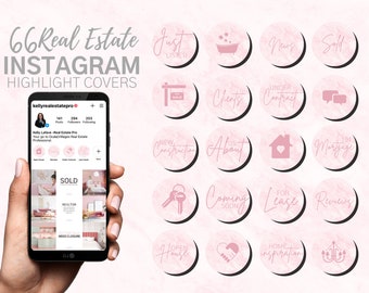 66 Pink Marble Real Estate Instagram Highlights | Realtor Social Media Highlights | Real Estate Social Media Marketing