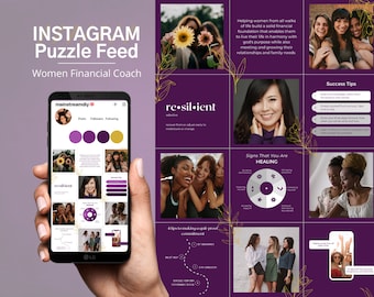 Purple Women's Financial Coach Instagram Posts | Instagram Puzzle Feed | Financial Advisor Instagram Posts | NON-EDITABLE