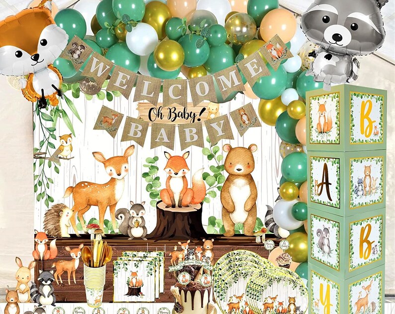 MEGA 257Pc Woodland Baby Shower Decorations for Boy Or Girl Kit Gender Neutral Forest Animal Decor BABY boxes Banners Garland