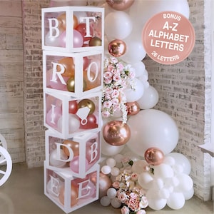 Bridal Shower Decorations Balloon Boxes White- 96pcs Transparent Block with Bride to BE + Groom + A-Z Alphabet Letters and 40 Balloons