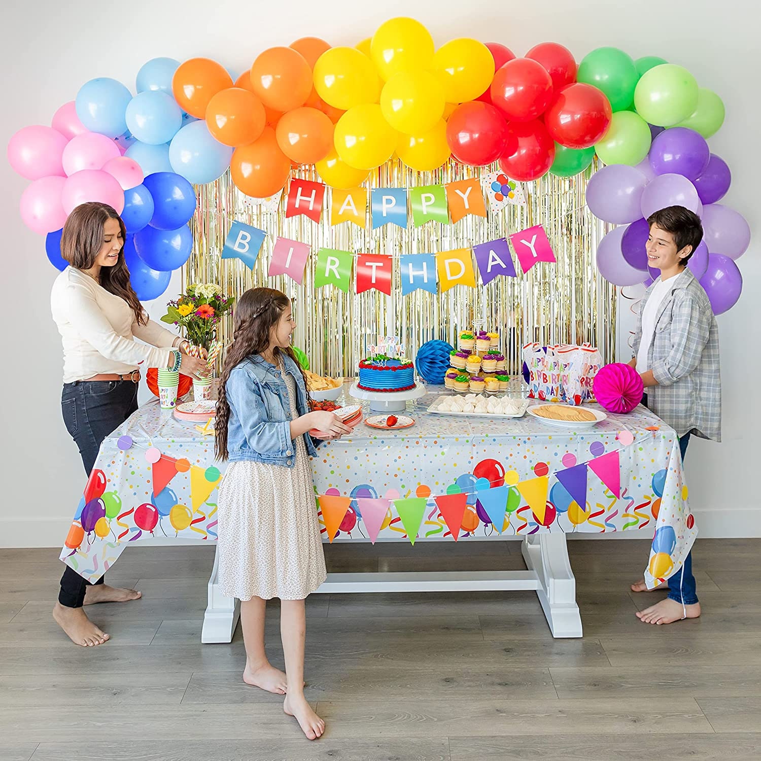 Premium Vector  Rainbow birthday decoration set. girl or boy