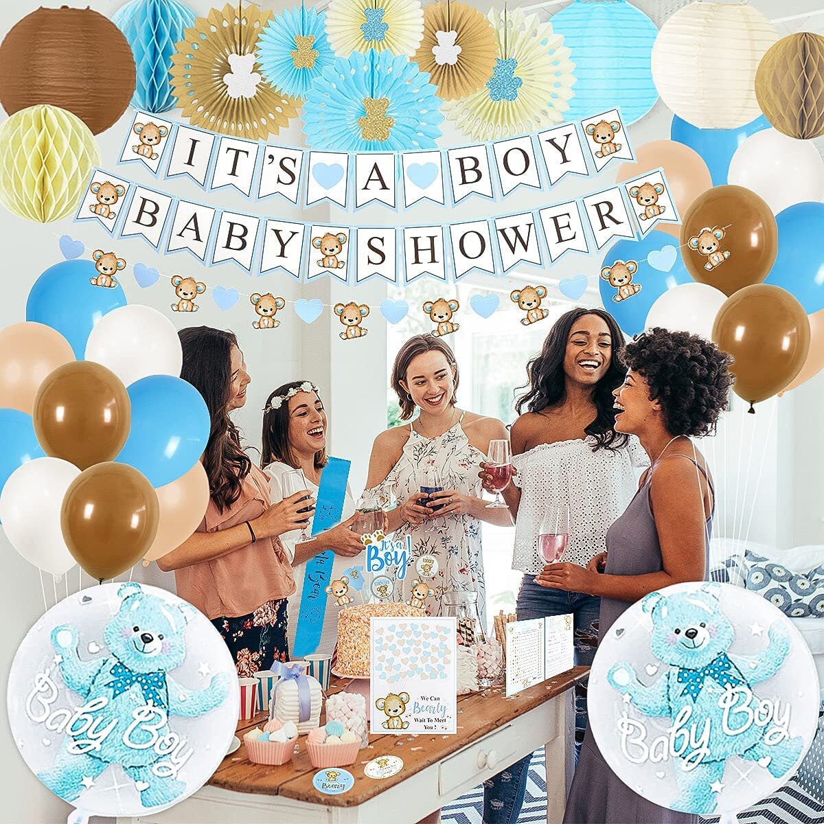 210 PC Teddy Bear Baby Shower Decorations Boy Kit- It's a BOY Banners ...