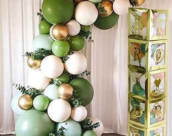 96 PC Bridal Shower Decorations Balloon Boxes Gold- Transparent Block with Bride to Be + Groom + A - Z Letters and 40 Balloons- Weddings