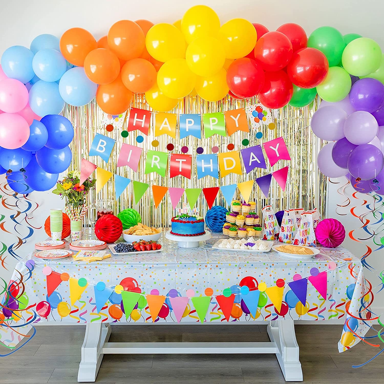 Anwyll Rainbow Birthday Party Decorations Kit for Kids Children Girls  Boys,Colorful Birthday Party Decorations Set,Happy Birthday Decor