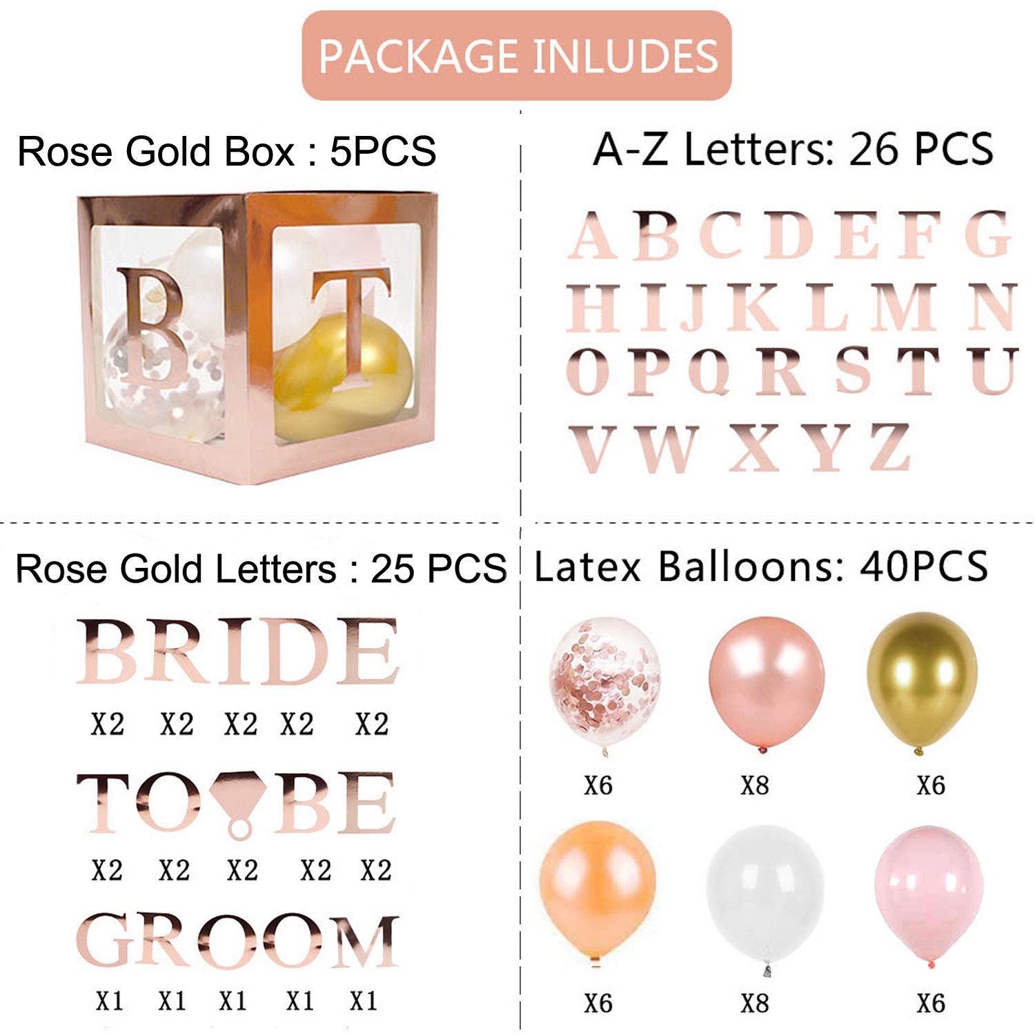 Party Propz Bride To Be Decorations - 26 Pcs Rose Gold Balloons for  Bachelorette | Bride to Be Sash | Bridal Shower Decorations | Rose Gold  Bride to