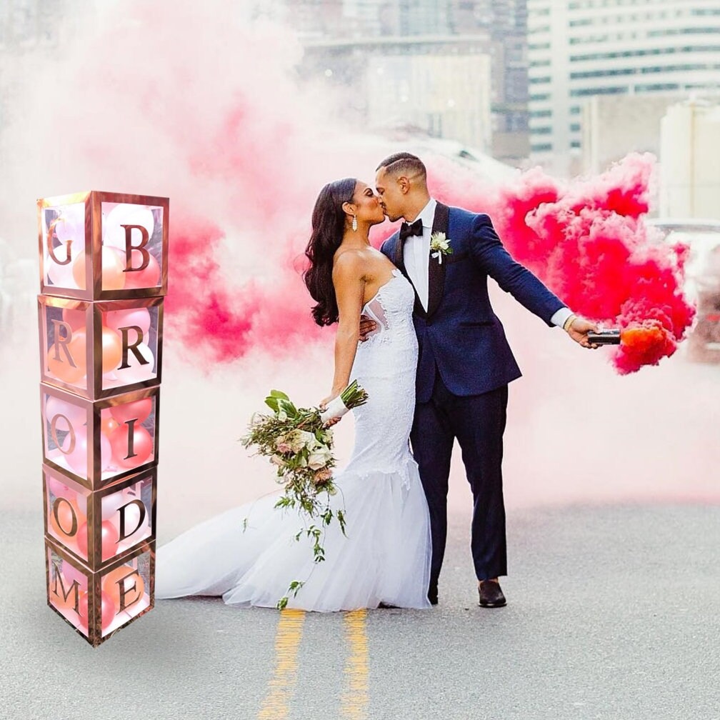 Bridal Shower Decorations Rose Gold Wedding Decorations-Rose Gold Balloon Arch, Bride Balloons And 5pcs Bride Balloon Box For Bachelorette