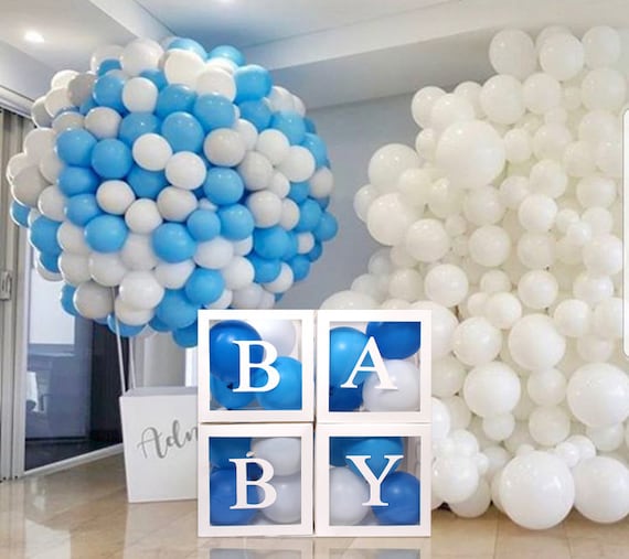 Baby Shower Decorations for Boy 82PCS Jumbo Transparent Baby Block Balloon  Box With Letters Includes White, Blue, Gray, Baby Blue Balloons 