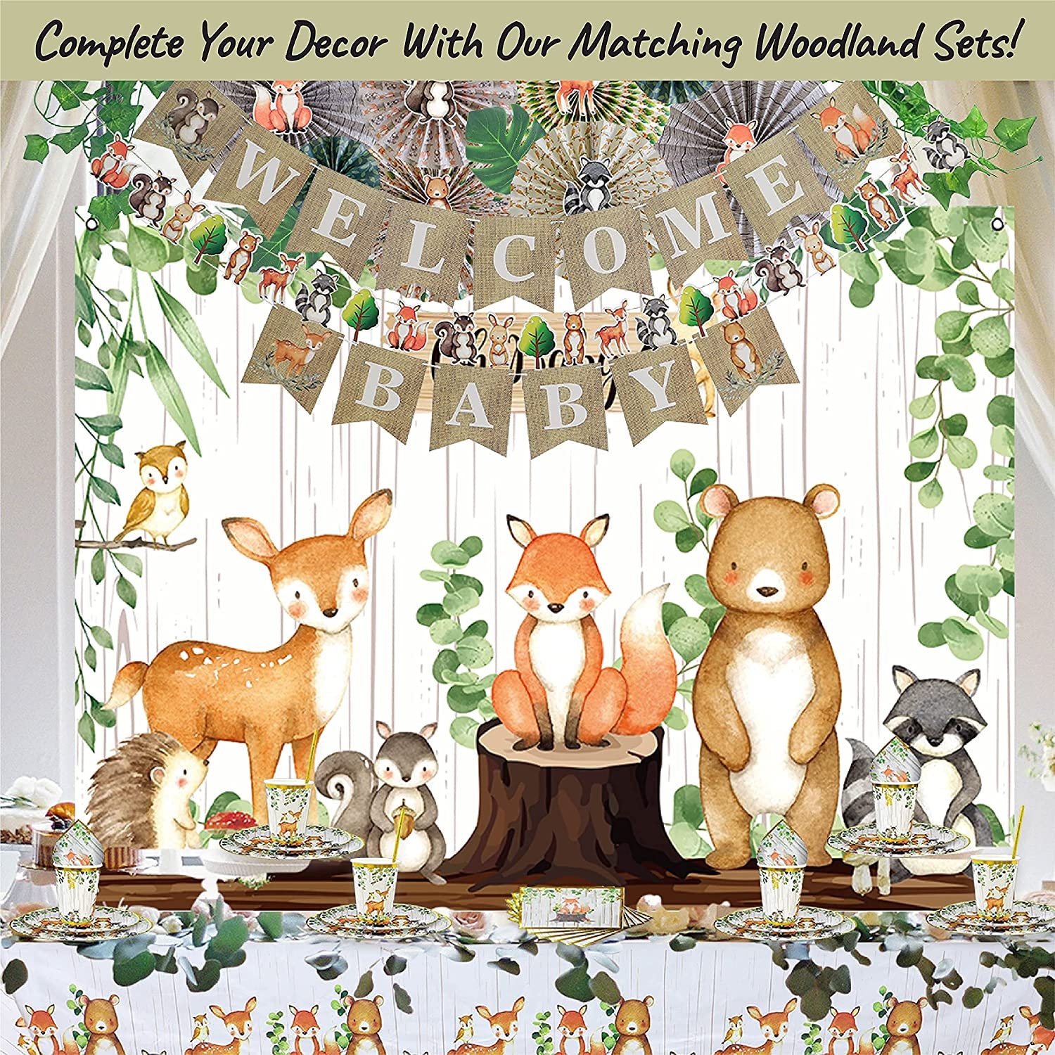 Woodland baby shower backdrop sales