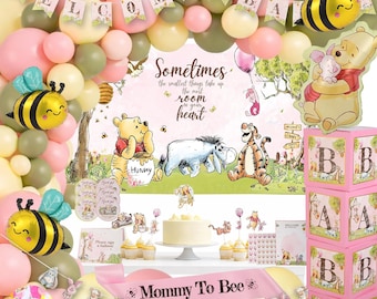 271 Pc Classic Winnie Celebration Decorations Girl – Pink Balloon Arch Kit, Vintage Pooh Bear Party Set with Backdrop, Banners & Table Décor