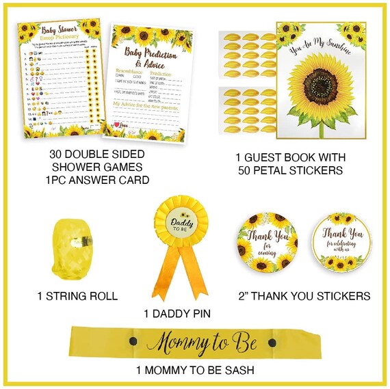 207 PC Sunflower Baby Shower Decorations for Girl or Boy Kit Welcome Baby  Pre-Strung Banners, Flower Vine, Guestbook Sash, Yellow Balloons