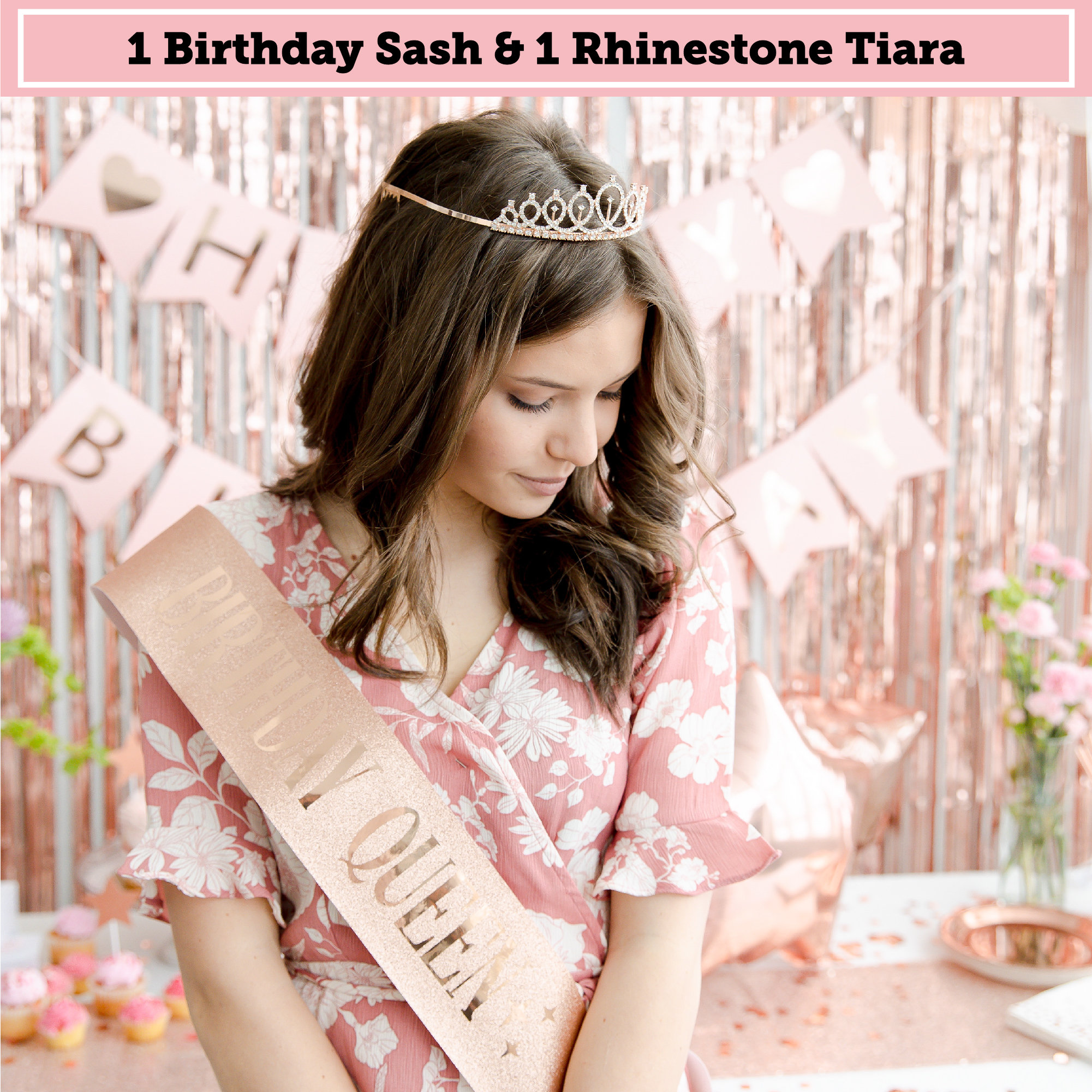 Kit Écharpe 'Reine D'Anniversaire' + Diadème Strass Noir – Parfait Pour 21, 30, 40, 50 Ou 60 Ans – Cadeau Anniversaire Femme Inoubliable
