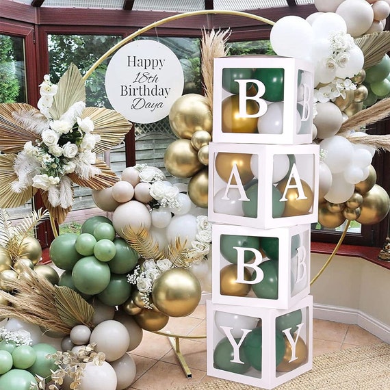 Baby Shower Decorations for Boy 82PCS Jumbo Transparent Baby Block Balloon  Box With Letters Includes White, Blue, Gray, Baby Blue Balloons 