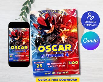 Sonic 3 Birthday Invitation, Super Hedgehog Boys Party Invite, Super Sonic Party Invitation, Sonic Birthday Invite Editable in Canva Invite