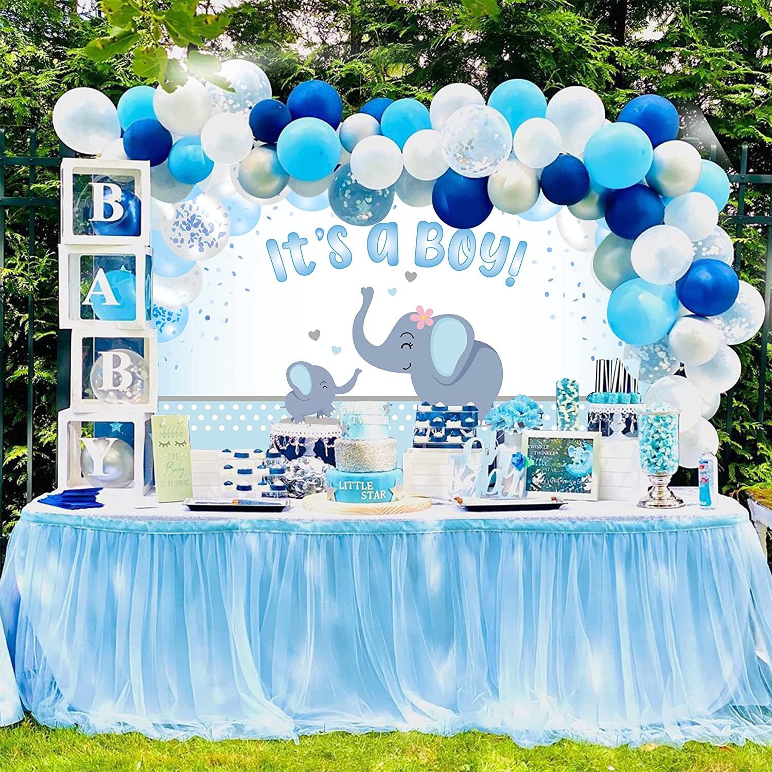 Nappe Et Vaisselle Jetable Thème éléphant Bleu Baby Shower - 108x220 Cm, Plastique Réutilisable, Imperméable, Pour Garçon Décoration Table