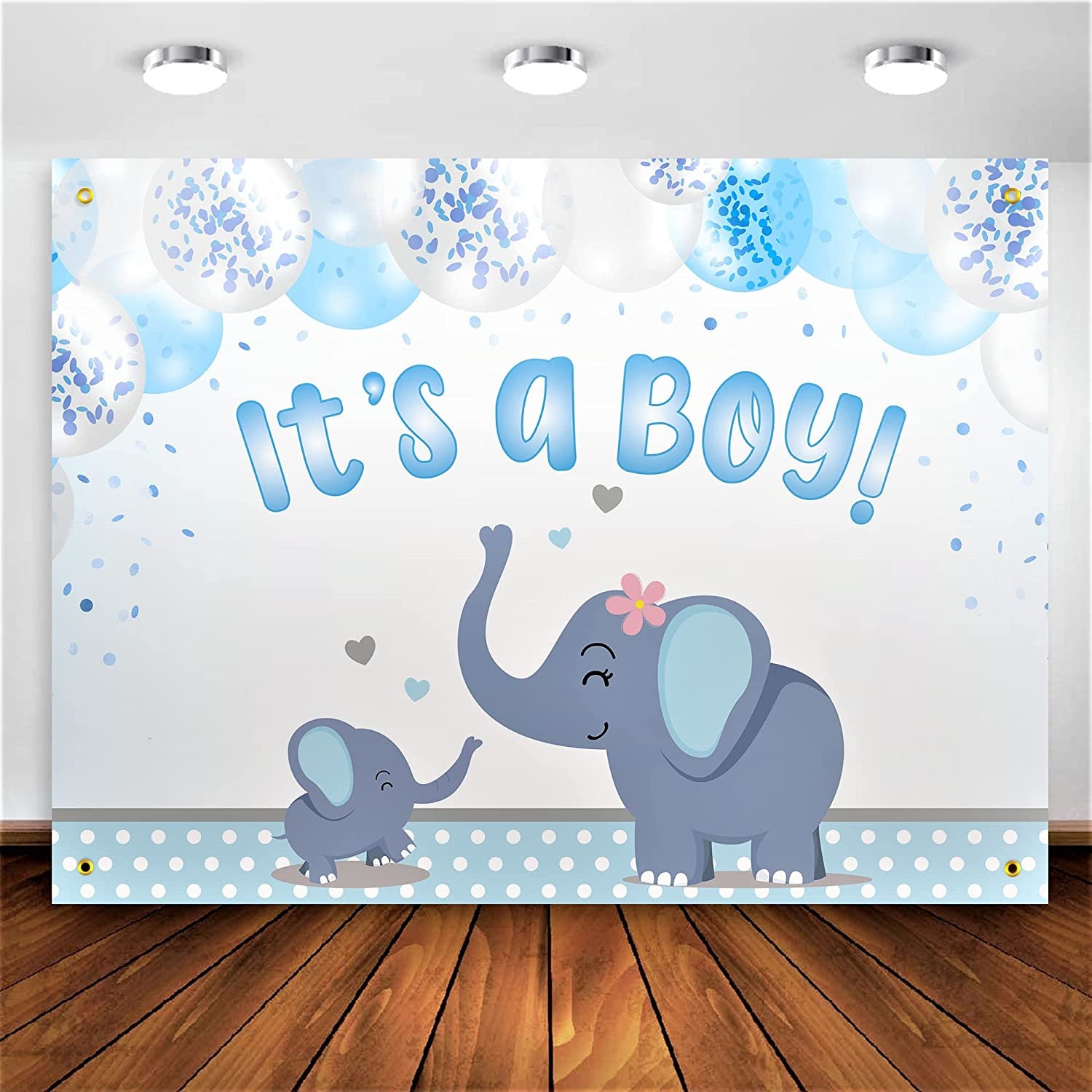 Elephant Baby Shower Backdrop Banner Blue Gray Baby Shower Decorations For Boy Large Fabric Rustic Animal Theme Birthday