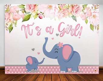 Elephant Baby Shower Backdrop, Floral Baby Shower Banner, Baby Shower Decorations For Girl, Large Fabric Rustic Animal Theme Supply