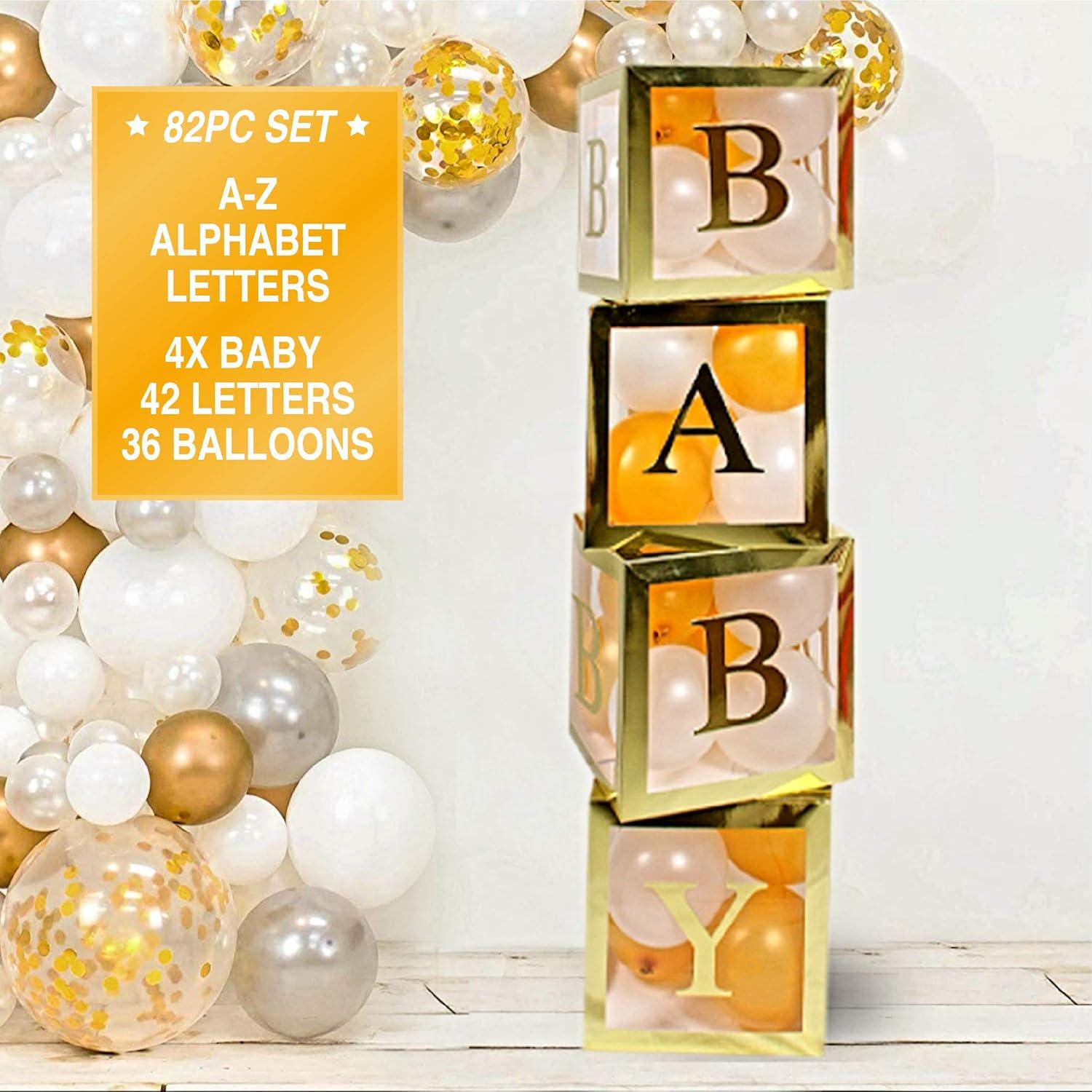 4 Scatole Porta Palloncini Trasparenti Per Baby Shower E Compleanno – 30x30x2,5 Cm Con 26 Lettere A-Z Incluse - 5
