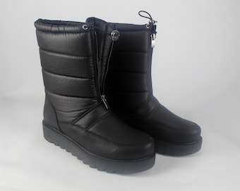 Snow Boots, Waterproof, Black Women's Winter Boots with warm fur lining