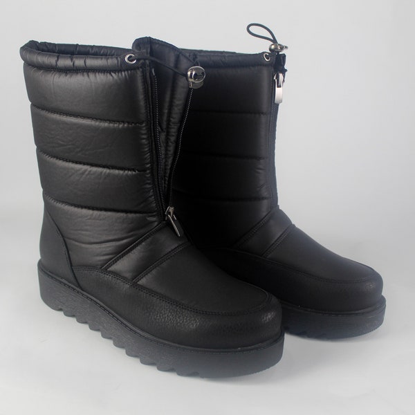 Snow Boots, Waterproof, Black Women's Winter Boots with warm fur lining
