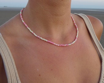 Pink and White Beaded Necklace