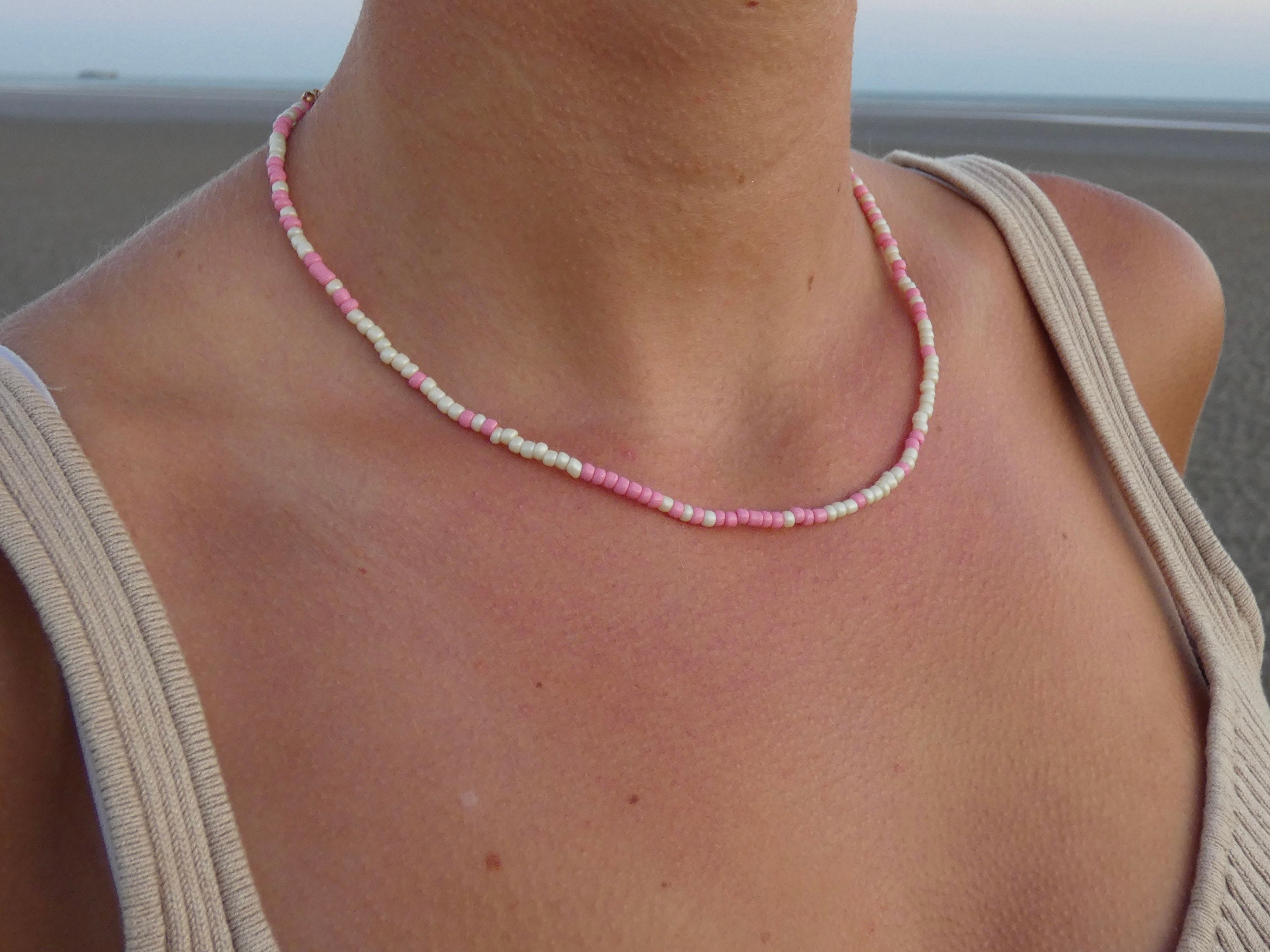 Pink Rectangle Beaded Necklace for Women / Soft Pink Beaded / Silver Bead /  Pink Statement / Single Strand - Etsy
