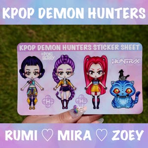 Kpop Demon Hunters PET Sticker Sheet | Kiss Cut | Hand Drawn Fan Art | Rumi | Mira | Zoey | Derpy | Sussie | Huntrix Logo