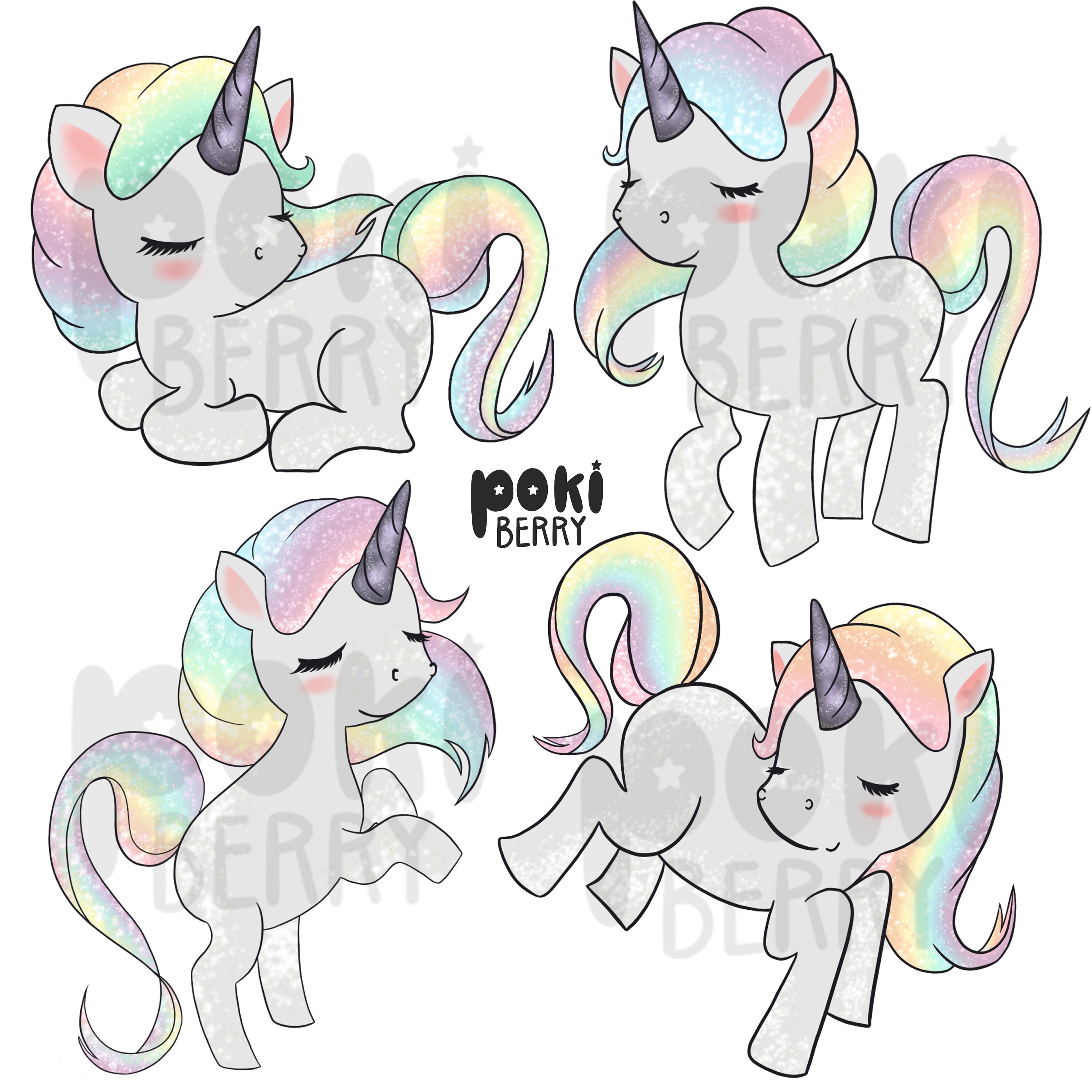 Pokiberry Pastel Rainbow Unicorn Galaxy Moon Shooting Stars 