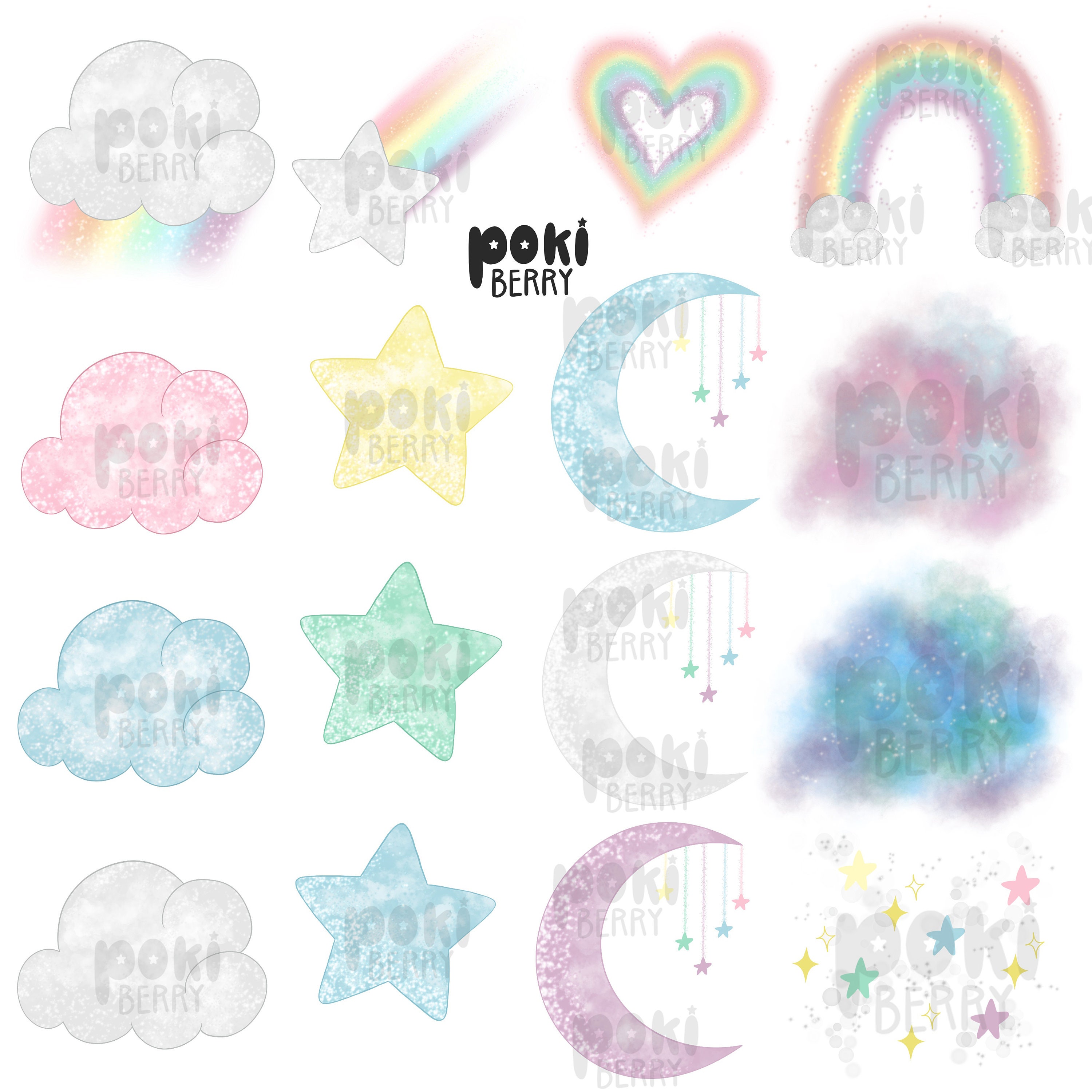 Pokiberry Pastel Rainbow Unicorn Galaxy Moon Shooting Stars 