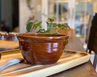 50s Monmouth Beehive Mixing Bowl, Large Brown Glaze Stoneware Serving Bowl, Mid Century Kitchen Essentials