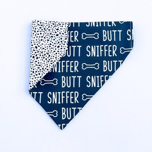 Funny Dog Bandana | Over the Collar or Tie On | Butt Sniffer Dog Bandana, Summer Dog Bandana, Polka Dots | Personalized Reversible Bandana