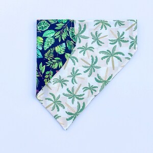 Palm Tree Dog Bandana | Over the Collar or Tie On | Summer Dog Bandana, Beach Dog Bandana, Monstera Leaves | Personalized Reversible Bandana