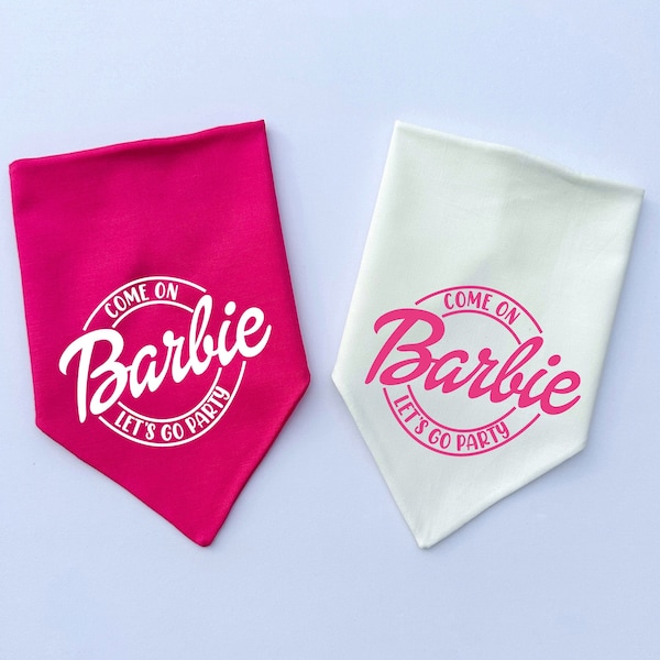 Barbie Dog Bandana | Over the Collar or Tie On | Come On Barbie Let's Go Party | Personalized, Reversible Bandana