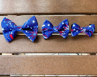 4th of July Dog Bow Tie | Blue, Patriotic, America Dog Bow Tie | Dog Collar Bow Tie | Independence Day, Pet Bow Tie | Fireworks Dog Bow Tie