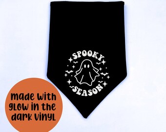 Halloween Dog Bandana, Over the Collar or Tie On | Spooky Season, Glow in the Dark | Reversible, Personalized Bandana | Funny Dog Bandana