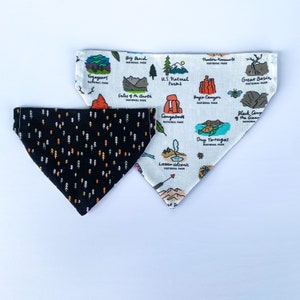 Camping Dog Bandana | Over the Collar or Tie On | National Parks, Adventure, Wild Dog Bandana | Personalized Bandana, Reversible