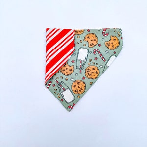 Santa&#39;s Cookies Dog Bandana | Over the Collar or Tie On | Milk & Cookies Candy Canes Chocolate Chip Cookie Bandana | Personalized Reversible