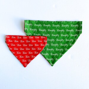 Christmas Dog Bandana, Naughty Nice | Over the Collar or Tie On | Xmas, Santa&#39;s List | Personalized Bandana, Reversible | Cat Bandana