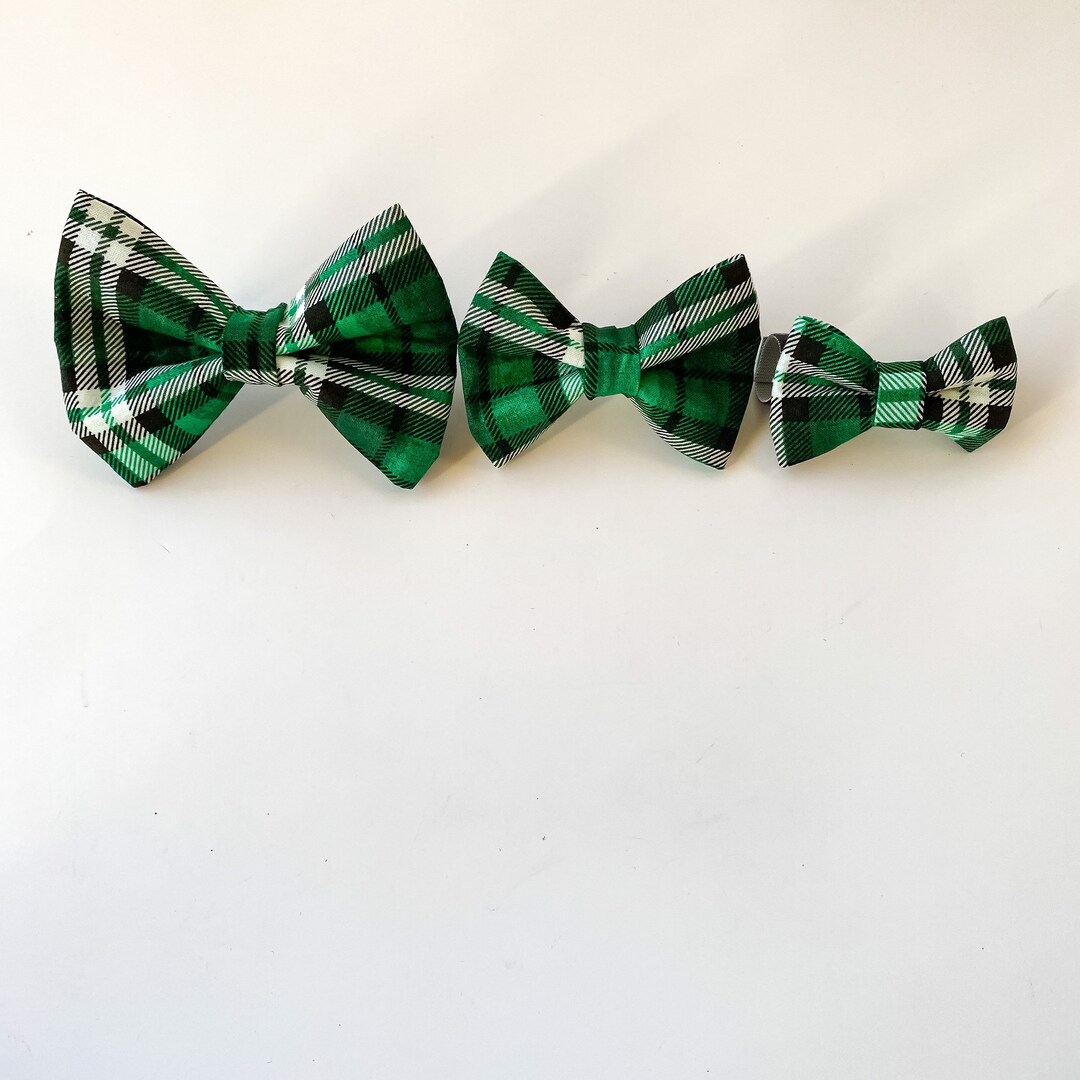 Christmas Dog Bow Tie Plaid, St Pattys Dog Bow, Green Plaid Dog