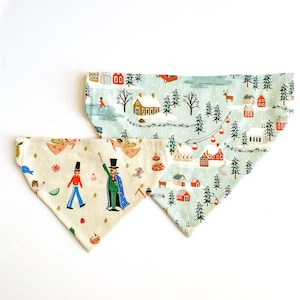 Bandana d&#39;hiver pour chien, casse-noix| Par-dessus le col ou à nouer | Scène d&#39;hiver, Sugar Plum, Noël | Bandana personnalisé, réversible