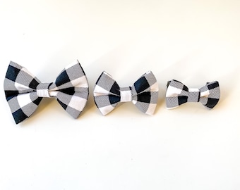 Buffalo Plaid Dog Bow Tie | White & Black Plaid | Collar Bow Tie | Dog Accessory, Cat Bow Tie, | Gingham Plaid |