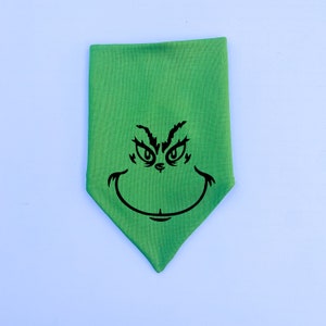 Grinch Dog Bandana, Over the Collar or Tie On | Grinch Face Dog Bandana | Funny Dog Bandana, Christmas Bandana | Holiday Bandana, Xmas