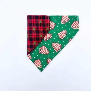 Christmas Tree Little Debbie Dog Bandana | Over the Collar or Tie On | Christmas Tree Cakes, Plaid Christmas Tree | Personalized, Reversible