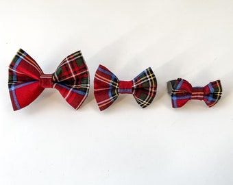 Dog Bow Tie | Tartan Plaid, Christmas, Red Plaid | Holiday, Winter, Xmas Bow | Dog Accessory, Collar Bow Tie, Cat Bow, Pet Bow Tie