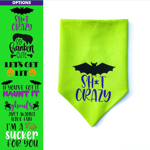 Halloween Dog Bandana, Over the Collar or Tie On | Funny Dog Bandana, Halloween Saying Bandana | Bats, Crazy Dog | Personalized, Reversible
