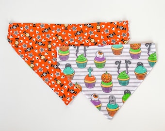 Halloween Dog Bandana, Over the Collar, Fall, Personalized | Autumn, Trick or Treat, Spooky Cupcakes | Reversible | Cat Bandana