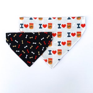 Peanut Butter Dog Bandana | Over the Collar or Tie On | I Love Peanut Butter, Dog Bones, Food Bandana | Personalized Bandana, Reversible